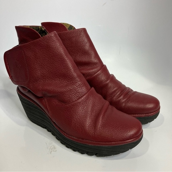 Fly London Yomi wedge ankle boots red leather size 39 8.5 punk casual modern - Picture 3 of 8